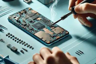 alumno practicando con microelectrónica reparación celulares